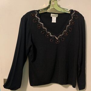 Laura Petites beaded pullover sweater, sz large, EUC, black body, bronze…
